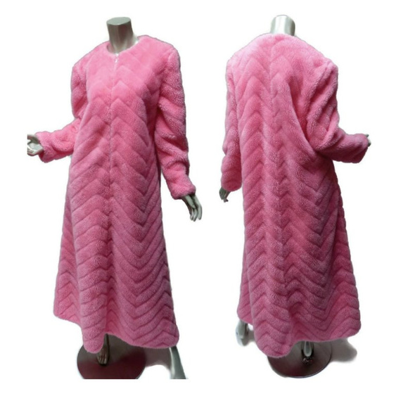 Vintage Other - Vintage Plush Pink Maxi Robe Zip Front Medium